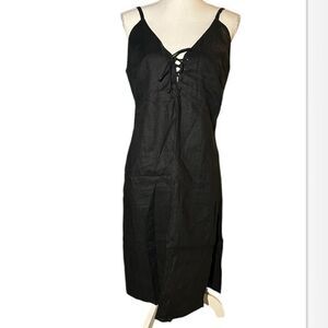Reformation Black Linen Front Tie Midi Dress Size Small